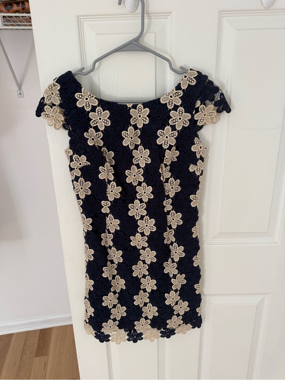 Lilly Pulitzer Navy Dress with Cream Floral Lace Overlay